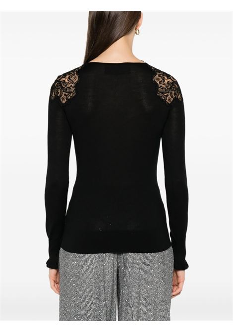 Black lace-trimmed merino wool sweater Ermanno scervino - women ERMANNO SCERVINO | D475M325APLVN95708